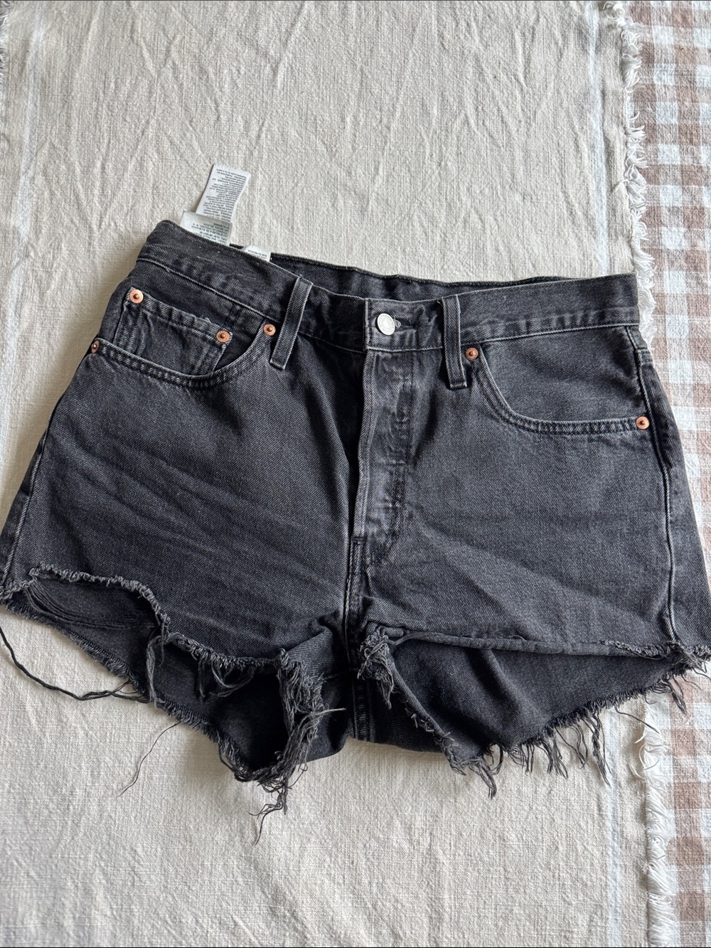 Levi's Black Frayed Hem Denim Shorts